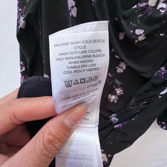 Lauren Ralph Lauren Women's Floral Black V-Neck Ruched 3/4 Long-Sleeve Dress 14P - Picture 9 of 9